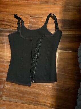 Black Waist Trainer Vest Zip & Hook Shapewear Sauna Sweat Vest Size S (1125